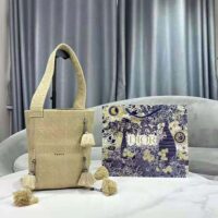Dior Women D-bubble Bucket Bag Beige Cannage Embroidery with Straw Effect (1)