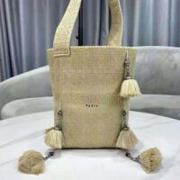 Dior Women D-bubble Bucket Bag Beige Cannage Embroidery with Straw Effect (1)