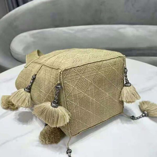 Dior Women D-bubble Bucket Bag Beige Cannage Embroidery with Straw Effect (6)