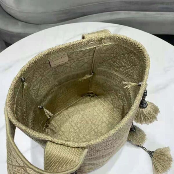 Dior Women D-bubble Bucket Bag Beige Cannage Embroidery with Straw Effect (7)