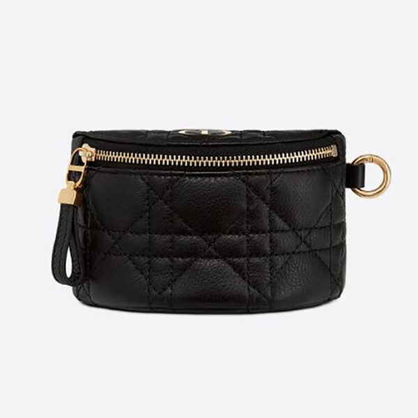 Dior Women Detachable Dior Caro Half-Moon Coin Purse-Black (1)