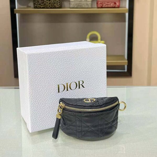 Dior Women Detachable Dior Caro Half-Moon Coin Purse-Black (2)