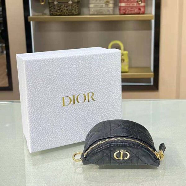 Dior Women Detachable Dior Caro Half-Moon Coin Purse-Black (3)