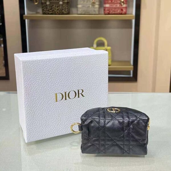 Dior Women Detachable Dior Caro Half-Moon Coin Purse-Black (4)