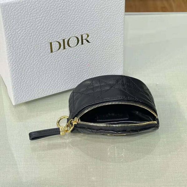 Dior Women Detachable Dior Caro Half-Moon Coin Purse-Black (5)