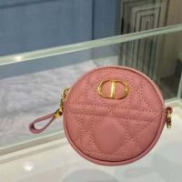 Dior Women Detachable Dior Caro Round Coin Purse-pink (1)