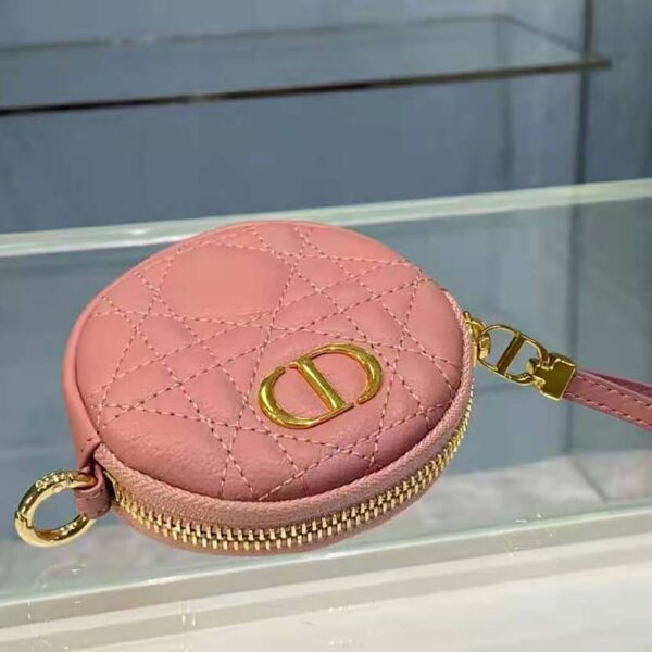 Dior Women Detachable Dior Caro Round Coin Purse-pink (7)