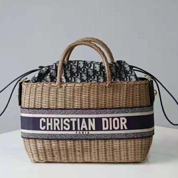 Dior Women Dior Wicker Basket Bag Blue Dior Oblique Jacquard and Natural Wicker (0)