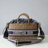 Dior Women Dior Wicker Basket Bag Blue Dior Oblique Jacquard and Natural Wicker (1)