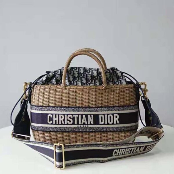 Dior Women Dior Wicker Basket Bag Blue Dior Oblique Jacquard and Natural Wicker (2)