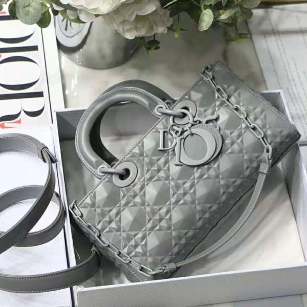 Dior Women Lady D-Joy Bag Gray Cannage Calfskin with Diamond Motif (2)