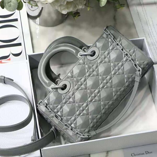 Dior Women Lady D-Joy Bag Gray Cannage Calfskin with Diamond Motif (4)