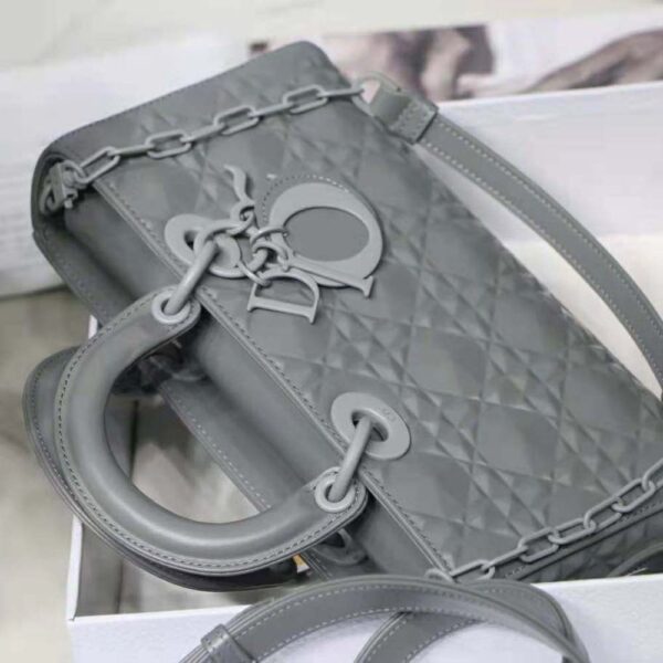 Dior Women Lady D-Joy Bag Gray Cannage Calfskin with Diamond Motif (5)