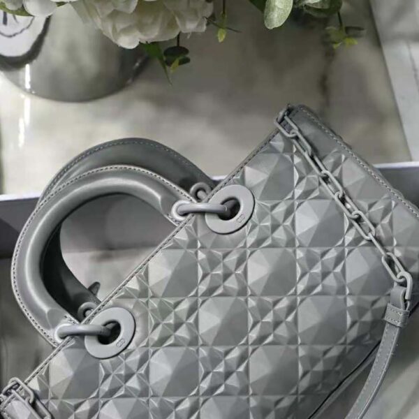 Dior Women Lady D-Joy Bag Gray Cannage Calfskin with Diamond Motif (8)