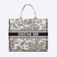 Dior Women Large Dior Book Tote Blue Toile de Jouy Flowers Embroidery (1)