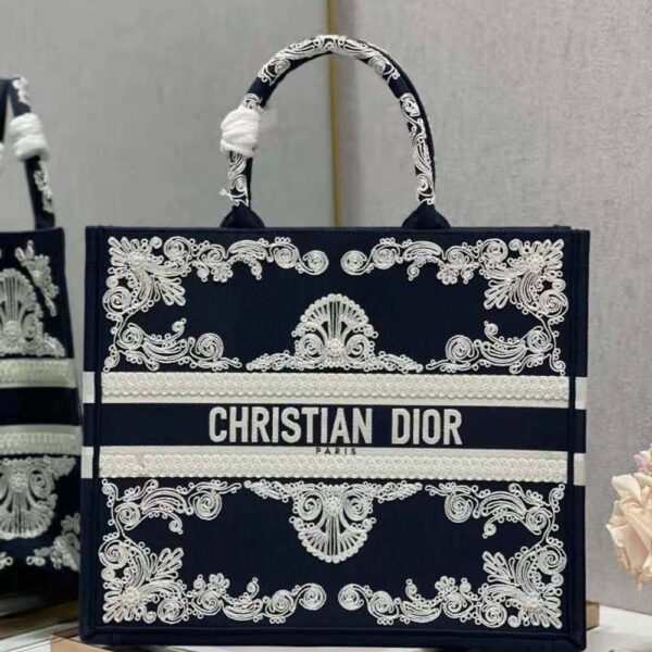 Dior Women Large Dior Book Tote Blue and White Cornely-Effect Embroidery (2)