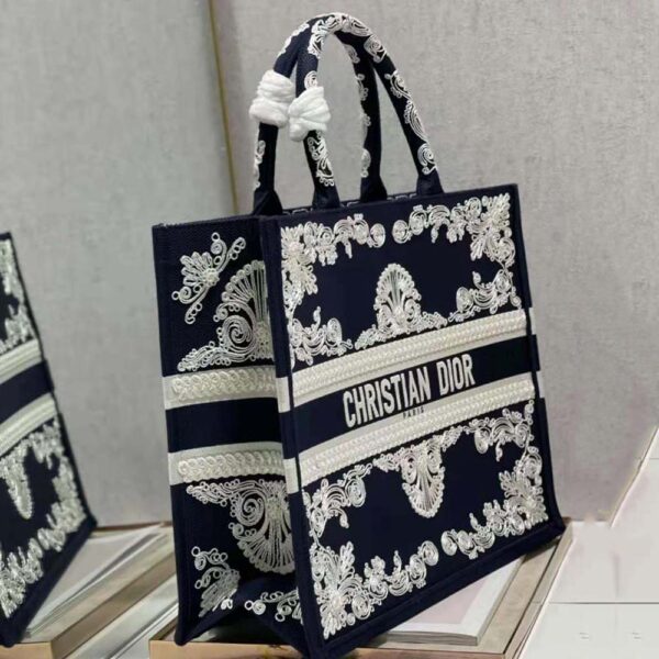 Dior Women Large Dior Book Tote Blue and White Cornely-Effect Embroidery (5)