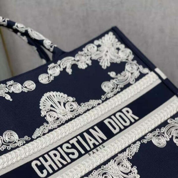 Dior Women Large Dior Book Tote Blue and White Cornely-Effect Embroidery (7)