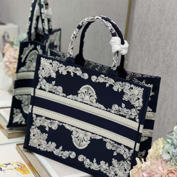Dior Women Large Dior Book Tote Blue and White Cornely-Effect Embroidery (9)