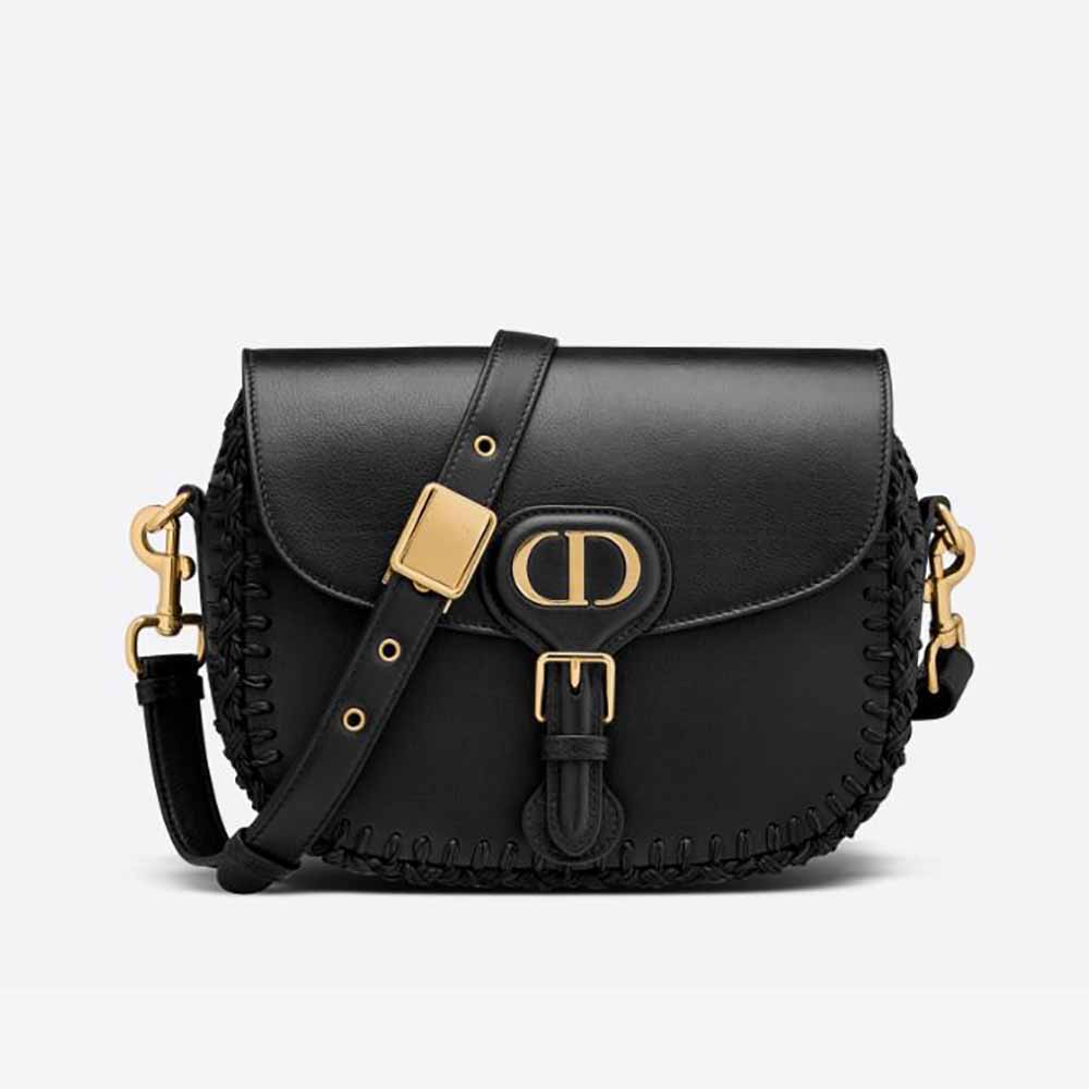 Dior Women Medium Dior Bobby Bag Grained Calfskin with Whipstitched  Seams-Black