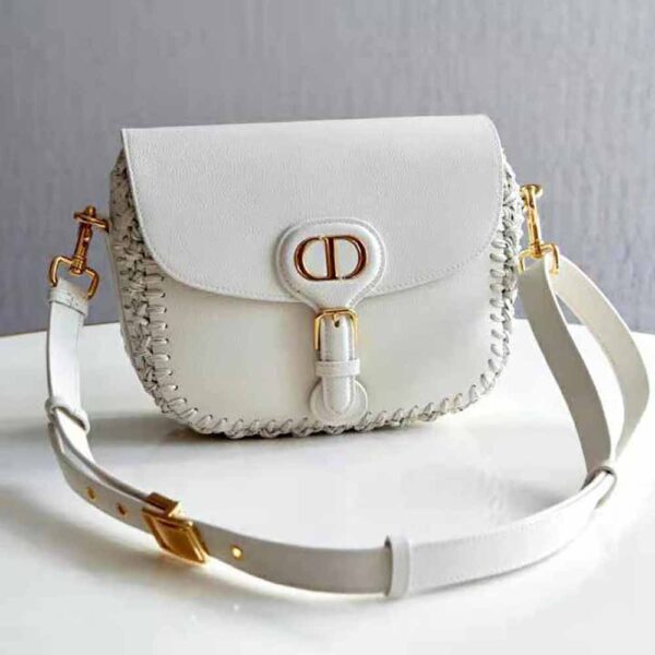 Dior Women Medium Dior Bobby Bag Grained Calfskin with Whipstitched Seams-white (3)