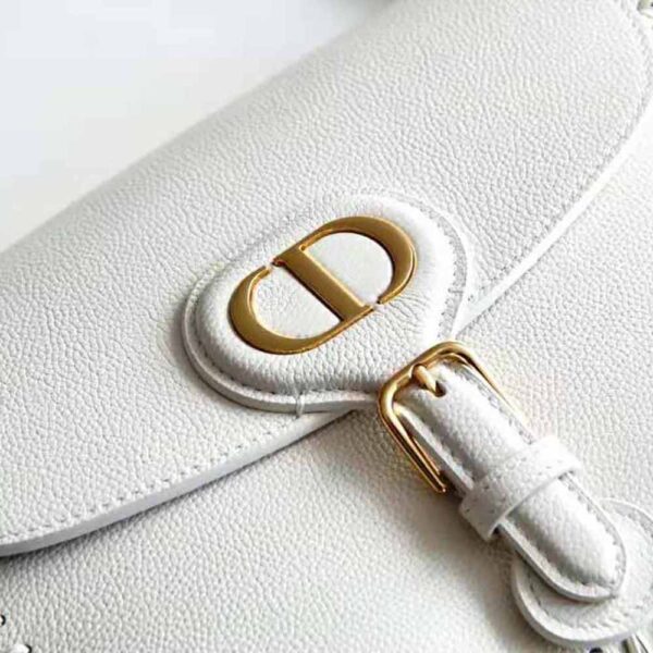 Dior Women Medium Dior Bobby Bag Grained Calfskin with Whipstitched Seams-white (8)
