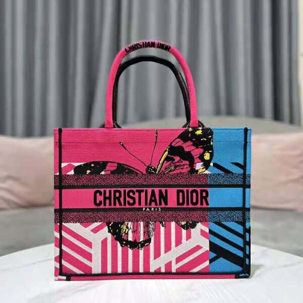 Dior Women Medium Dior Book Tote Bright Blue and Pink D-Jungle Pop Embroidery (3)