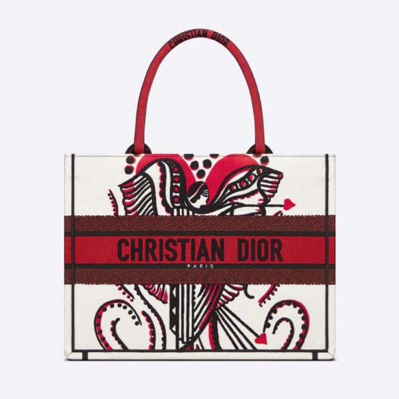 Sac fourre-tout Dior Book moyen pour femme, latte, broderie Cupidon multicolore