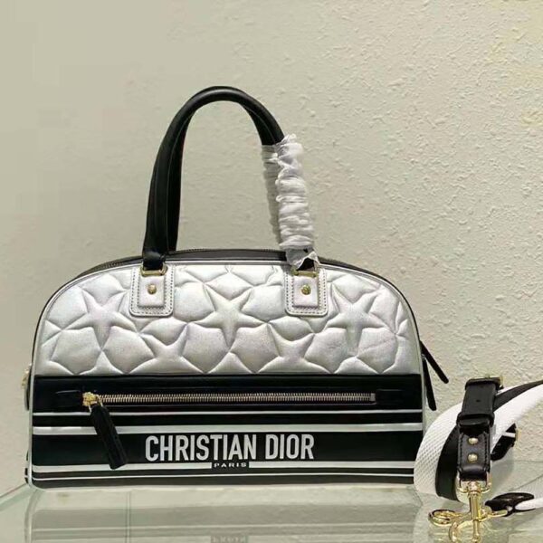 Dior Women Medium Dior Vibe Zip Bowling Bag Black and Silver Padded Dior etoile Calfskin (2)