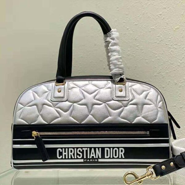 Dior Women Medium Dior Vibe Zip Bowling Bag Black and Silver Padded Dior etoile Calfskin (3)