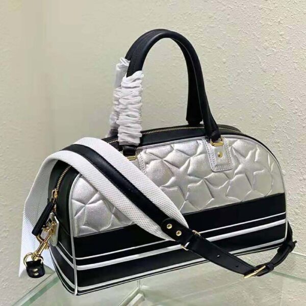 Dior Women Medium Dior Vibe Zip Bowling Bag Black and Silver Padded Dior etoile Calfskin (9)