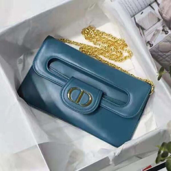 Dior Women Medium Diordouble Bag Deep Ocean Blue Smooth Calfskin (3)