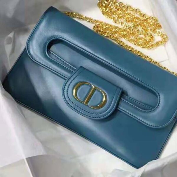 Dior Women Medium Diordouble Bag Deep Ocean Blue Smooth Calfskin (4)