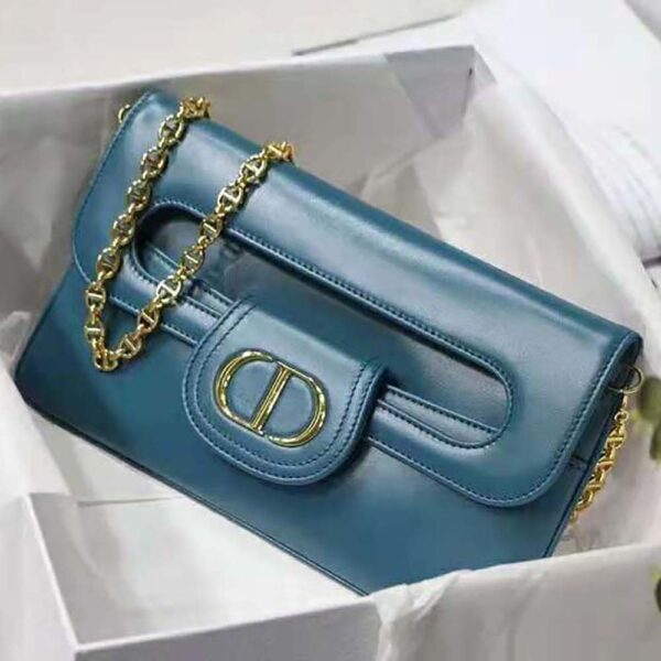 Dior Women Medium Diordouble Bag Deep Ocean Blue Smooth Calfskin (6)