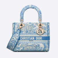 Dior Women Medium Lady D-lite Bag Cornflower Blue Toile DE Jouy Embroidery (1)