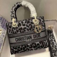 Dior Women Medium Lady D-lite Bag Gray Mizza Embroidery (1)