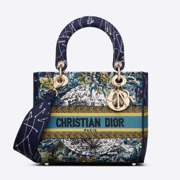 Dior Women Medium Lady D-lite Bag Latte Multicolor Dior Constellation Embroidery-blue (1)