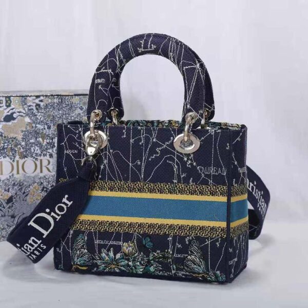Dior Women Medium Lady D-lite Bag Latte Multicolor Dior Constellation Embroidery-blue (3)