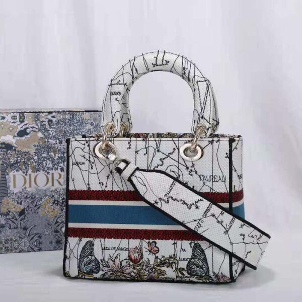 Dior Women Medium Lady D-lite Bag Latte Multicolor Dior Constellation Embroidery-white (4)