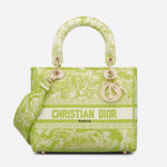 Dior Damen Mittelgroße Lady D-Lite Tasche Lime Toile De Jouy Reverse Stickerei