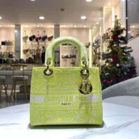 Dior Women Medium Lady D-lite Bag Lime Toile de Jouy Reverse Embroidery (1)