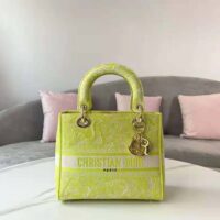 Dior Women Medium Lady D-lite Bag Lime Toile de Jouy Reverse Embroidery (1)