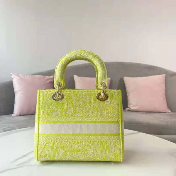 Dior Women Medium Lady D-lite Bag Lime Toile de Jouy Reverse Embroidery (5)