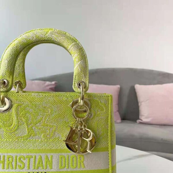 Dior Women Medium Lady D-lite Bag Lime Toile de Jouy Reverse Embroidery (6)