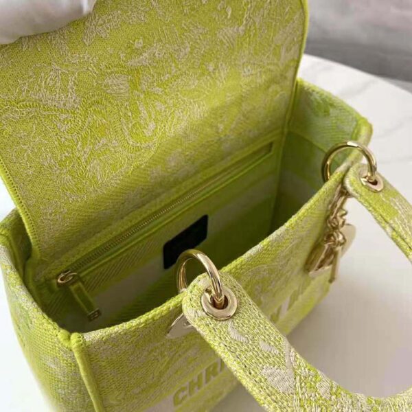 Dior Women Medium Lady D-lite Bag Lime Toile de Jouy Reverse Embroidery (9)