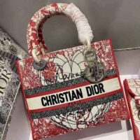 Dior Women Medium Lady D-lite Bag Red and White D-Royaume D Amour Embroidery (1)