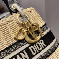 Dior Women Medium Lady Dior Bag Natural Wicker and Blue Dior Oblique Jacquard (1)