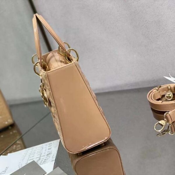 Dior Women Medium Lady Dior Bag Rose Des Vents Patent Cannage Calfskin (1)