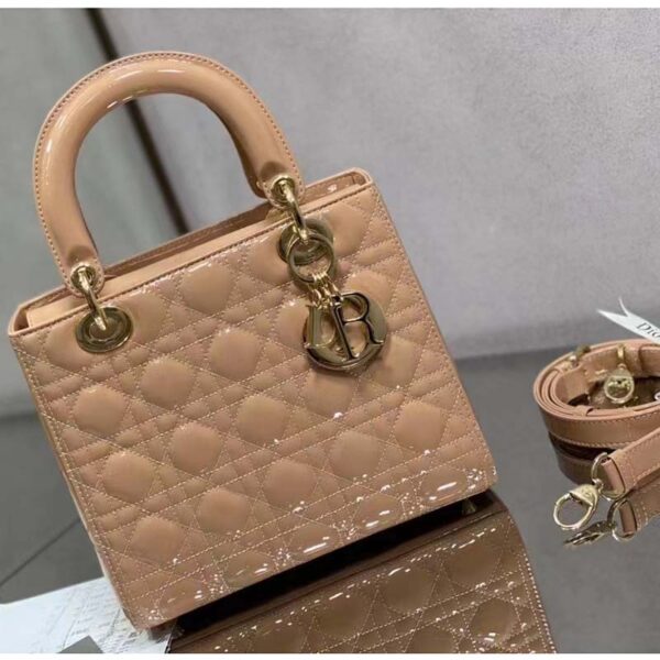 Dior Women Medium Lady Dior Bag Rose Des Vents Patent Cannage Calfskin (2)
