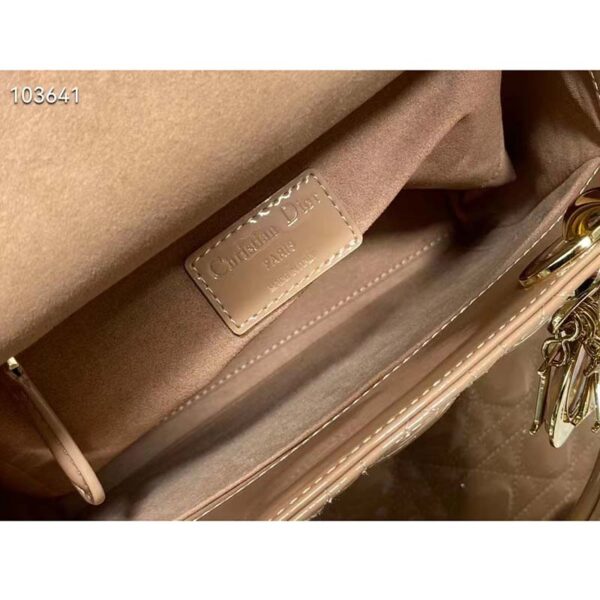 Dior Women Medium Lady Dior Bag Rose Des Vents Patent Cannage Calfskin (4)